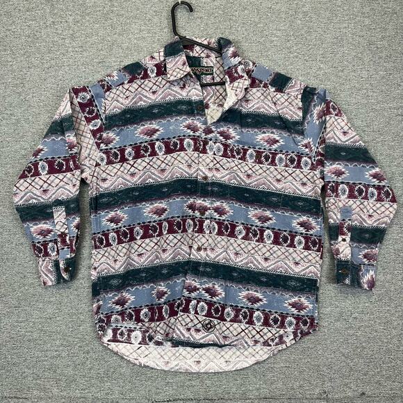 Jansport Shirt Button Down 80s 90s Aztec Western Funky Western Mens L Cowboy - Picture 1 of 9